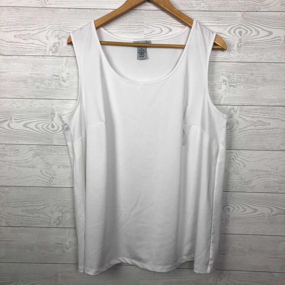 Catherines Women's 1X 18/20 W Scoop Neck Tank Top Sleeveless Shirt Solid White